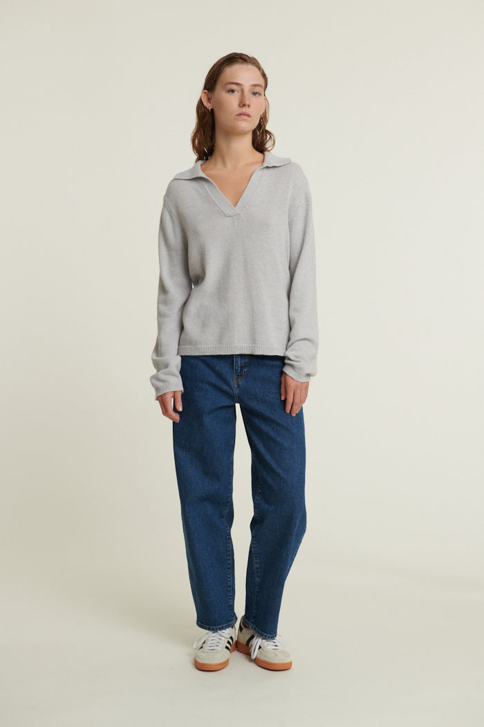 basic-apparel-cady-polo-sweater-strickpullover-grey-mel-wolle image 4
