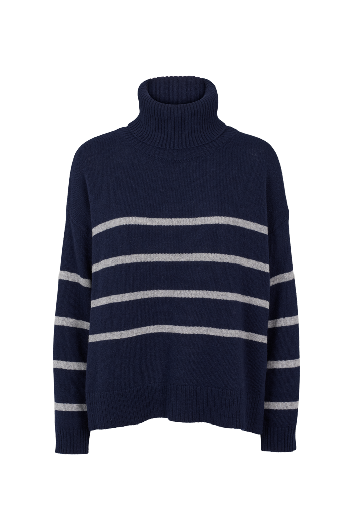 basic-apparel-lise-striped-t-neck-pullover-sky-captain-recycling-wolle image 1