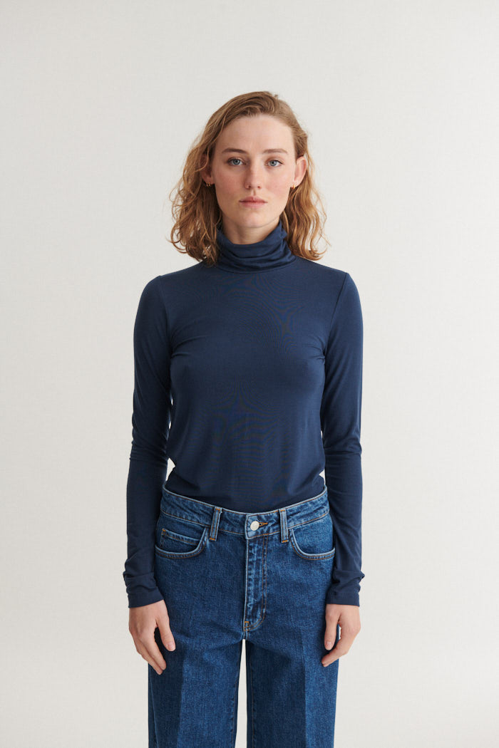 basic-apparel-joline-t-neck-shirt-navy-tencel image 1