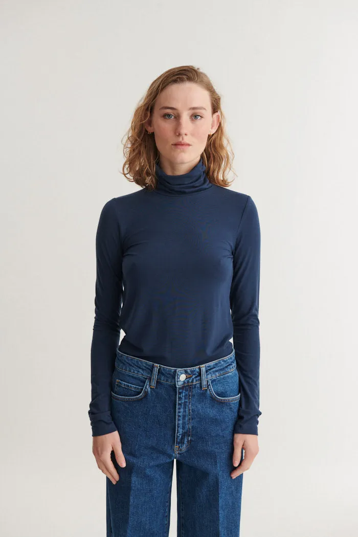 basic-apparel-joline-t-neck-shirt-navy-tencel image 1