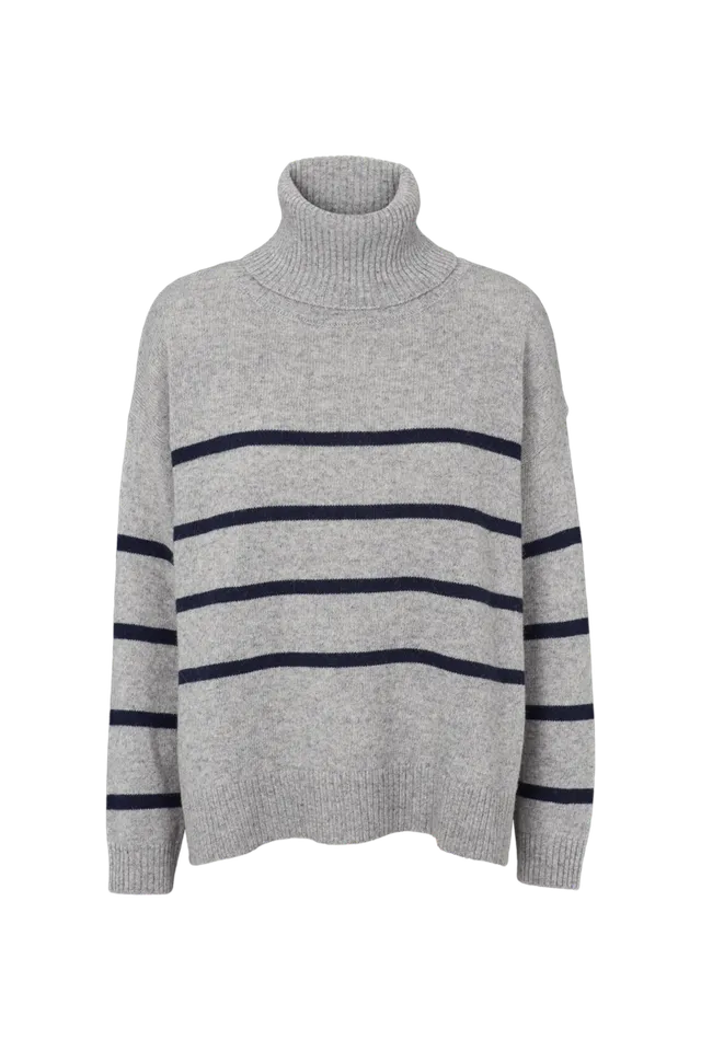 basic-apparel-sweaters-lise-striped-t-neck-pullover-hellgrau image 1