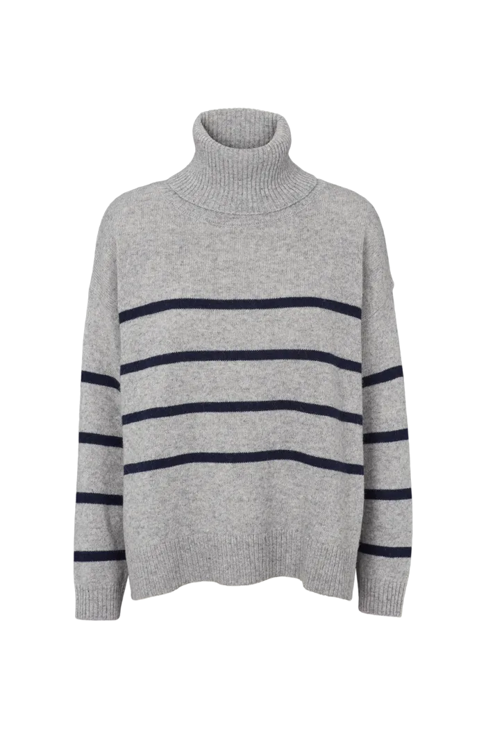 basic-apparel-sweaters-lise-striped-t-neck-pullover-hellgrau image 1