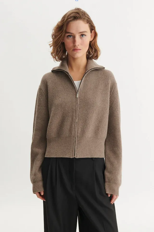 basic-apparel-cady-zip-cardigan-strickjacke-greige-wolle image 1