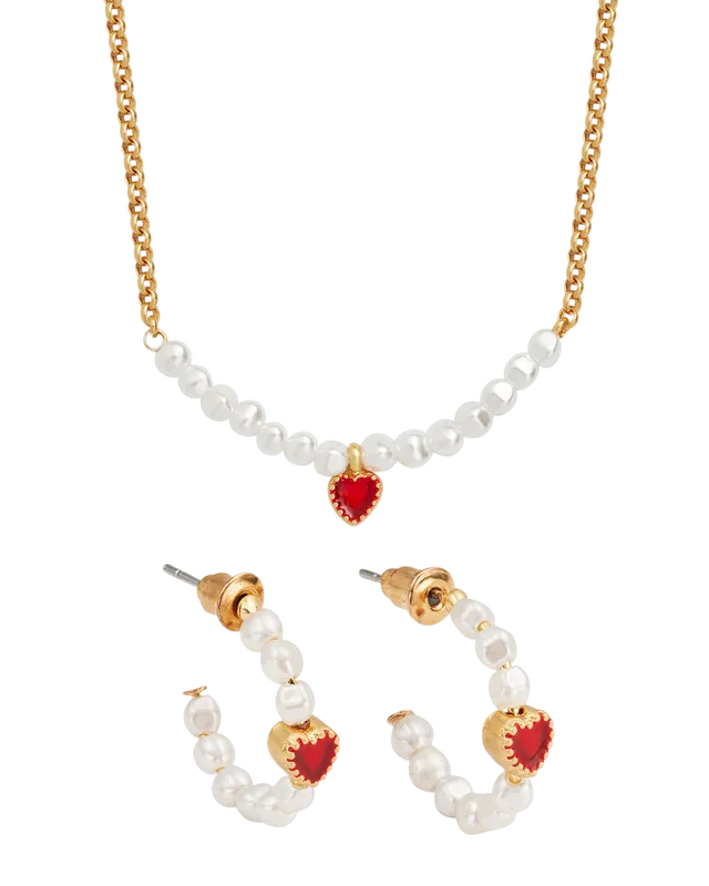 fable-england-love-heart-perlen-schmuckset-gold-rot image 1