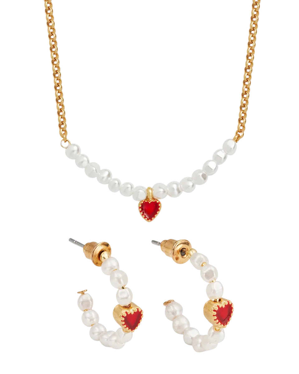 fable-england-love-heart-perlen-schmuckset-gold-rot image 1