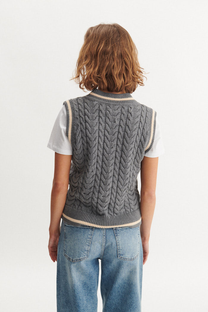 basic-apparel-ally-cable-vest-strickweste-grey-mel-bio image 2