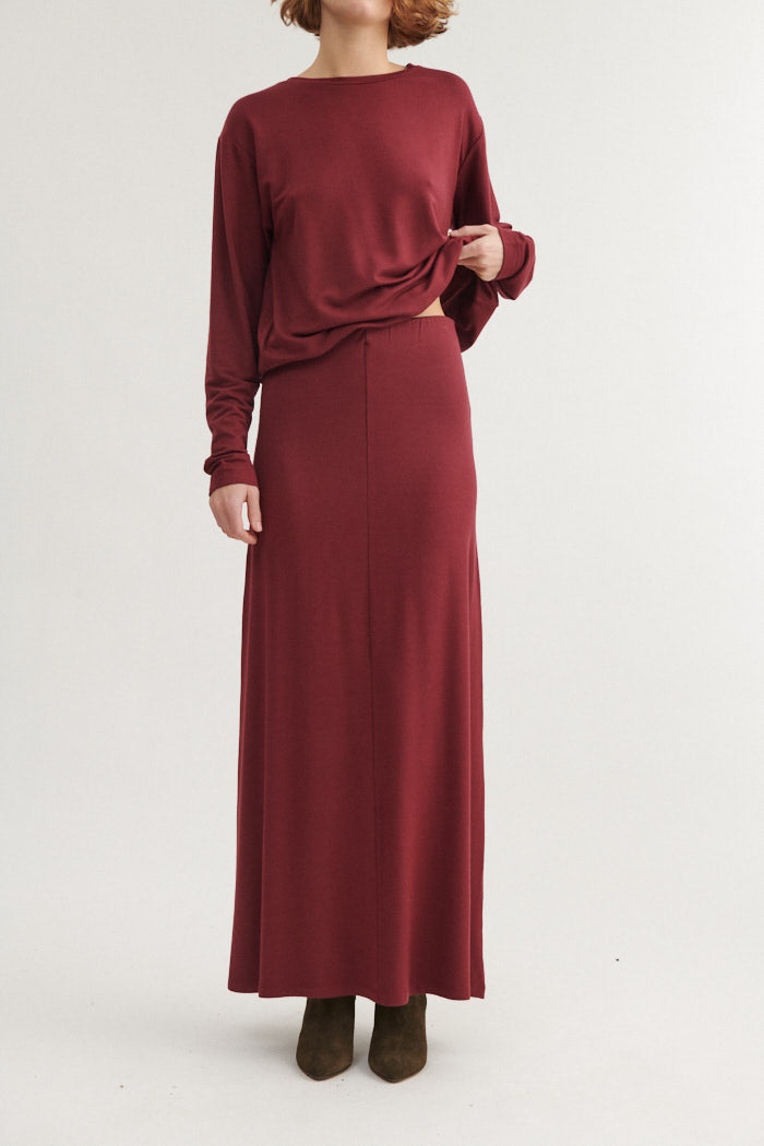 basic-apparel-sadie-long-skirt-maxirock-bordeaux-truffle image 6