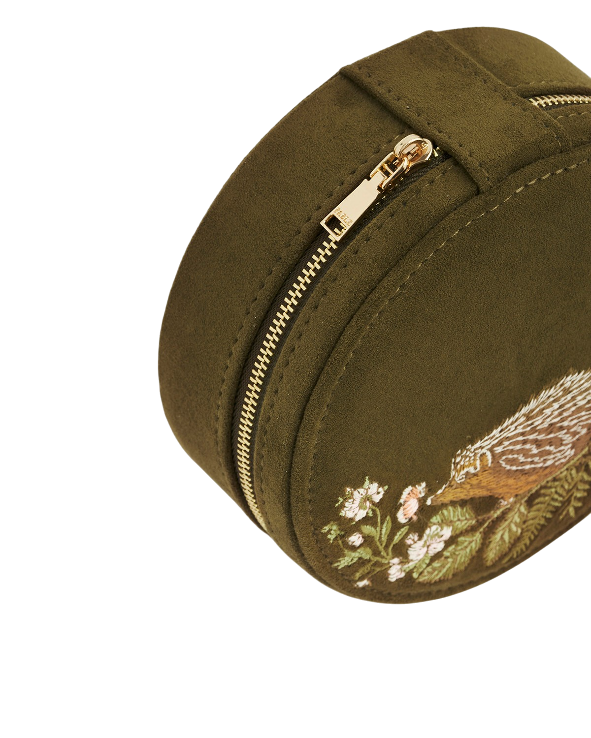 fable-england-igel-schmuckkasten-rund-khaki-wildleder-bestickt image 4