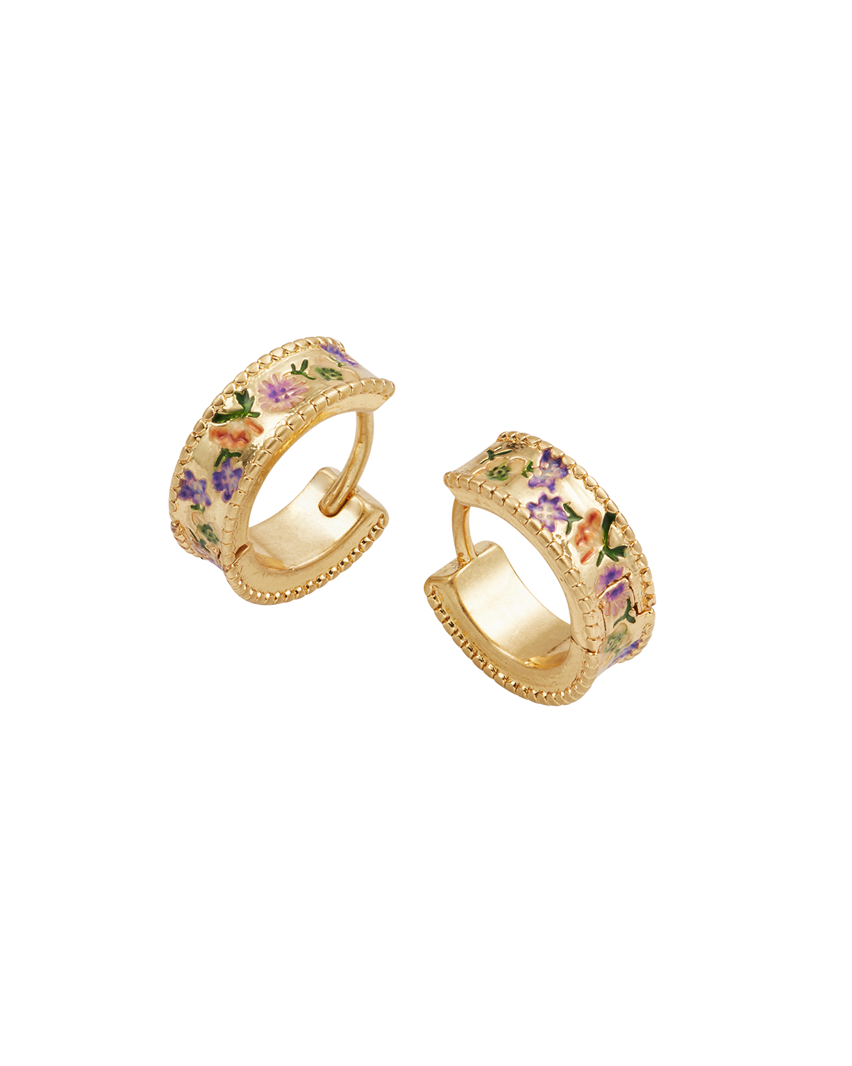 fable-england-folksy-floral-huggie-ohrringe-gold-emaille image 1