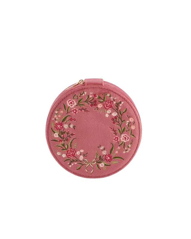 fable-england-accessories-schmuckbox-samt-rosa-rund-bestickt image 1